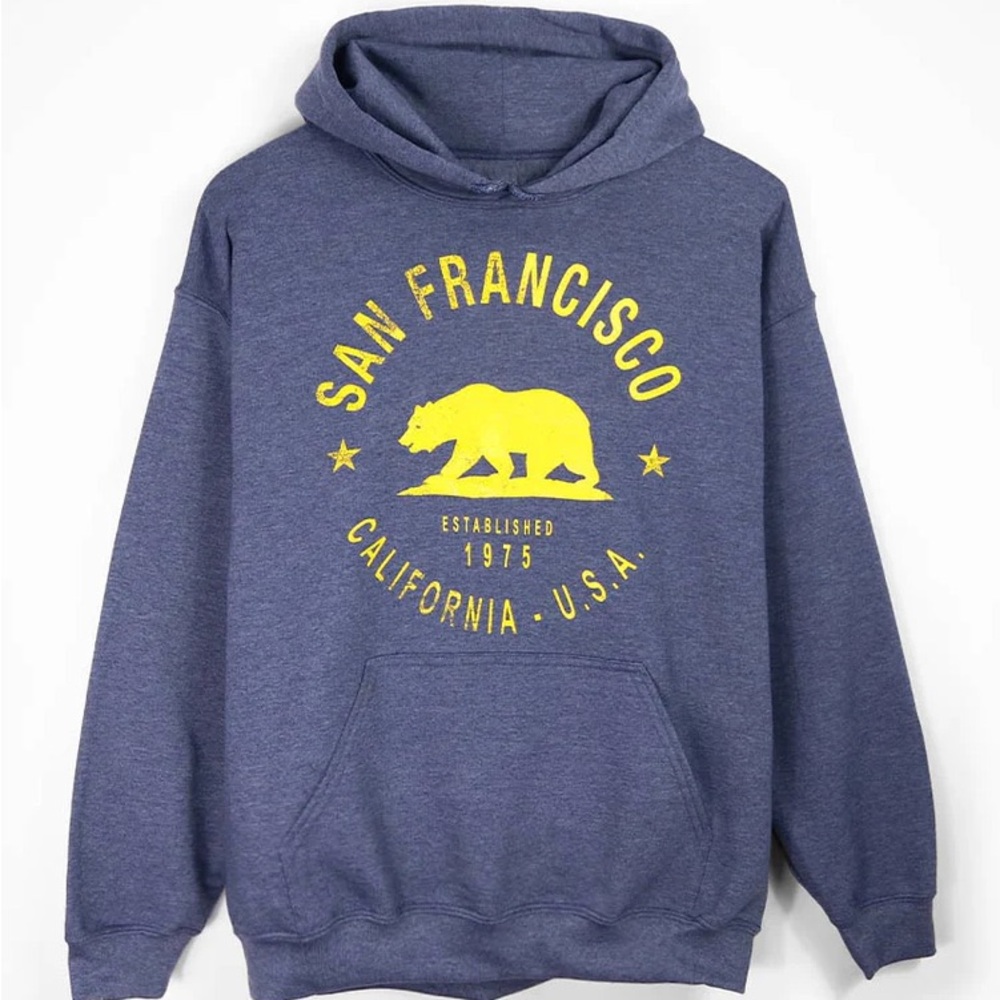 Blue San Francisco Hoodie with Yellow Print unisex